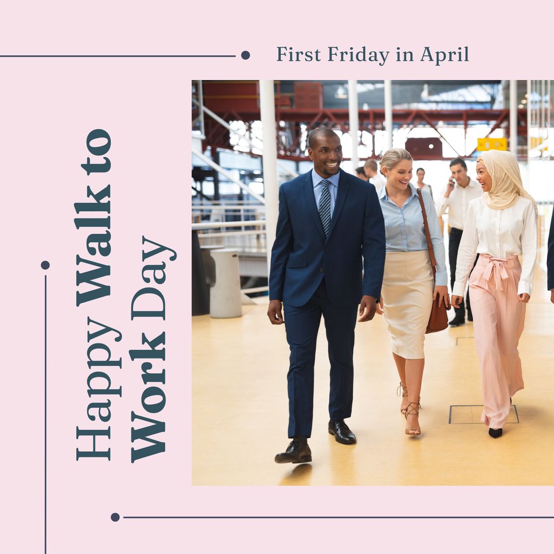Happy Walk to Work Day with Diverse Professionals