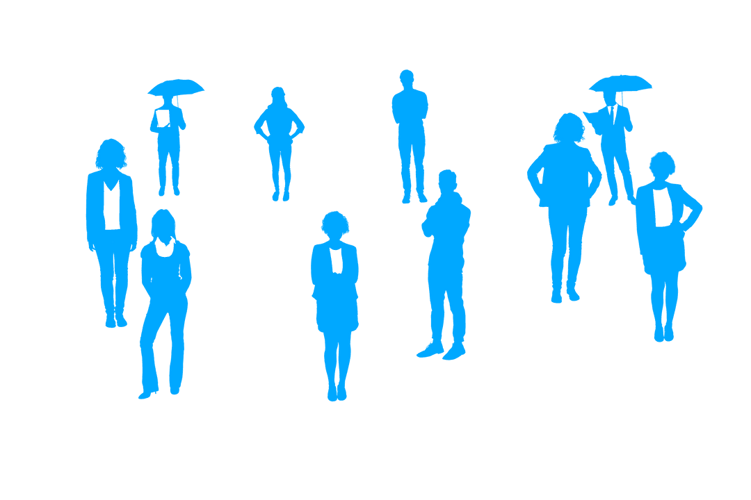 Digital Blue People Silhouettes on Transparent Background