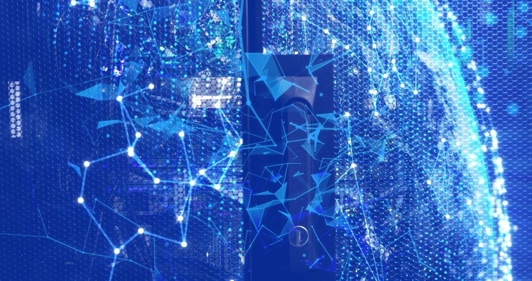 Futuristic Digital Network Overlaid on Server Room Scene