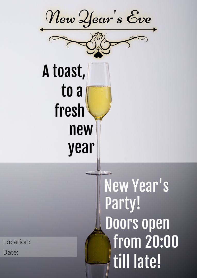 New Year's Eve Party Invitation Featuring Champagne Glass