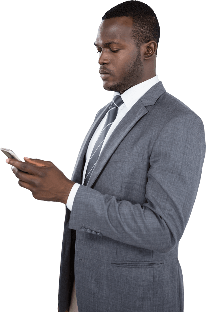 Transparent Businessman Browsing Smartphone in Suit