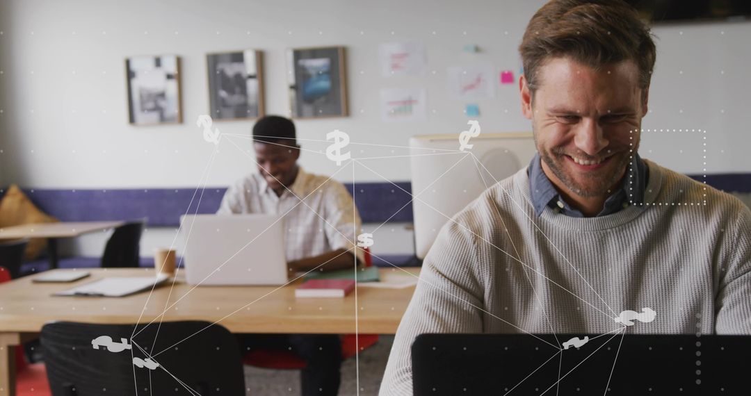 Smiling Professionals Engaging in Collaborative Office Network