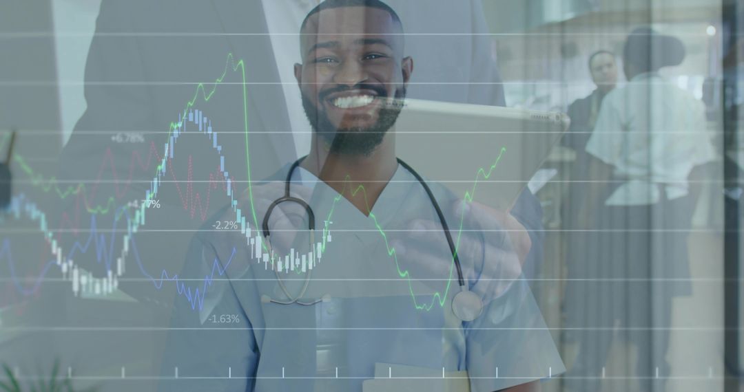 Innovative Healthcare Professional Analyzing Financial Data with Tablet in Hospital