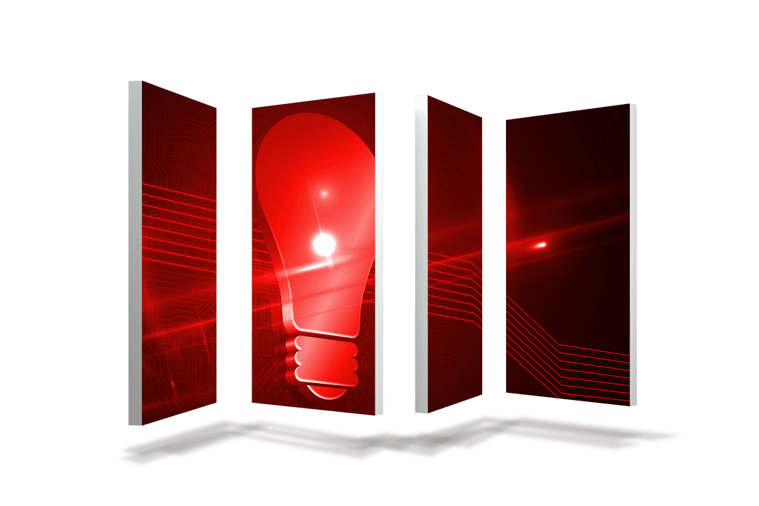 Transparent Red Light Bulb with Abstract Digital Panels