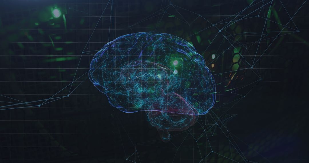 Human Brain Connecting with Network Against Data Server Background
