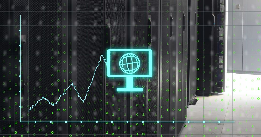 Futuristic Data Server Room with Digital Analytics