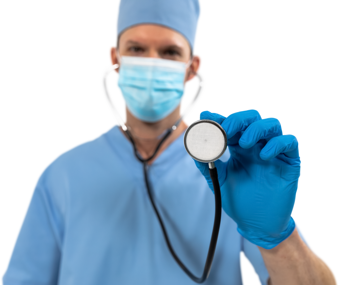 Transparent Midsection Male Health Worker Wearing Gloves Holding Stethoscope - Download Free Stock Images Pikwizard.com