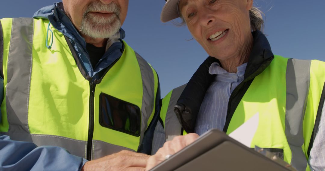 Two Senior Engineers Reviewing Plans Outdoors - Free Images, Stock Photos and Pictures on Pikwizard.com