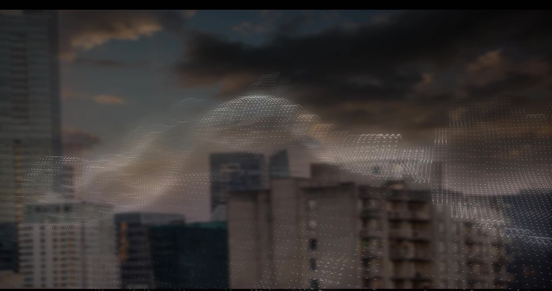 Futuristic Data Wave Over Urban Dusk Skyline