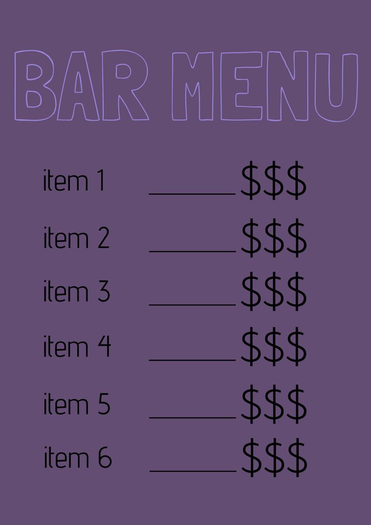 Elegant Bar Menu Template With Price List for Customization - Download Free Stock Templates Pikwizard.com