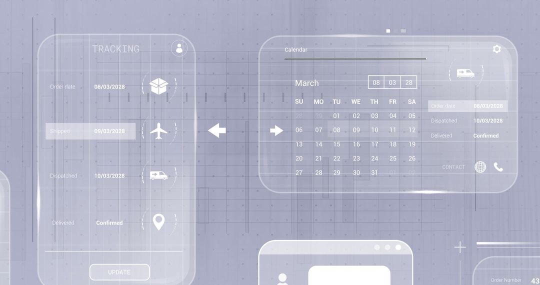 Futuristic UI Showing Shipping Tracking and Calendar