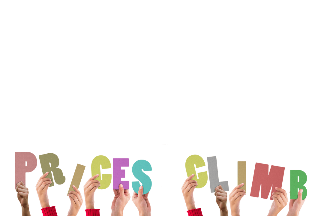 People Holding Letters Reading Prices Climb on Transparent Background