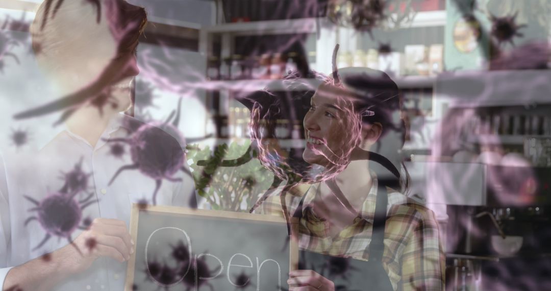 Entrepreneur Optimism Despite Challenges Depicted with Virus Overlay