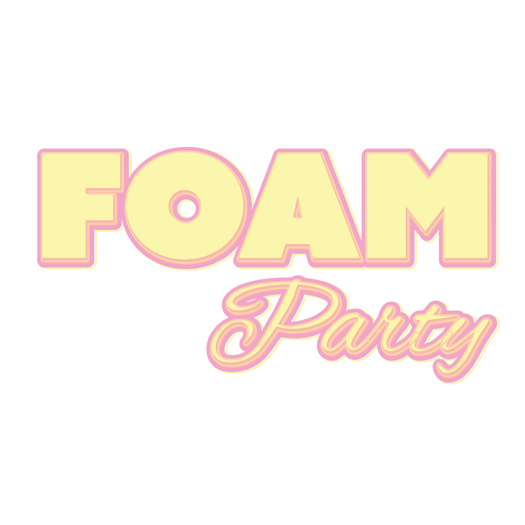 Foam Party Illustration with Yellow and Pink Text on Transparent
