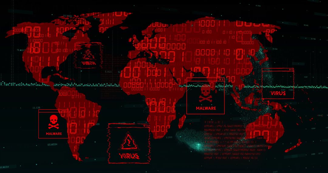 Digital Map with Global Malware and Virus Alerts Visualization