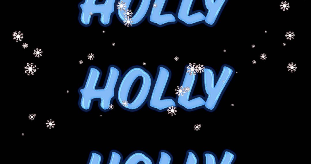 Falling Snowflakes with Holly Text on Black Background