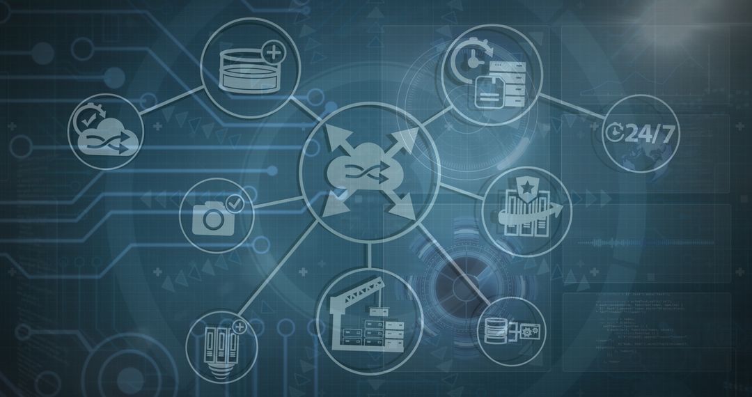 futuristic interface with iconic flow charts for data networking - Free Images, Stock Photos and Pictures on Pikwizard.com