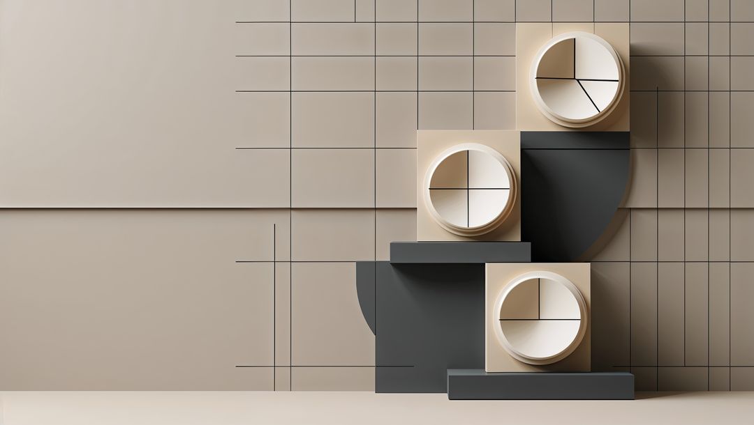 Minimalist Geometric Sculpture with Circular Dials in Studio