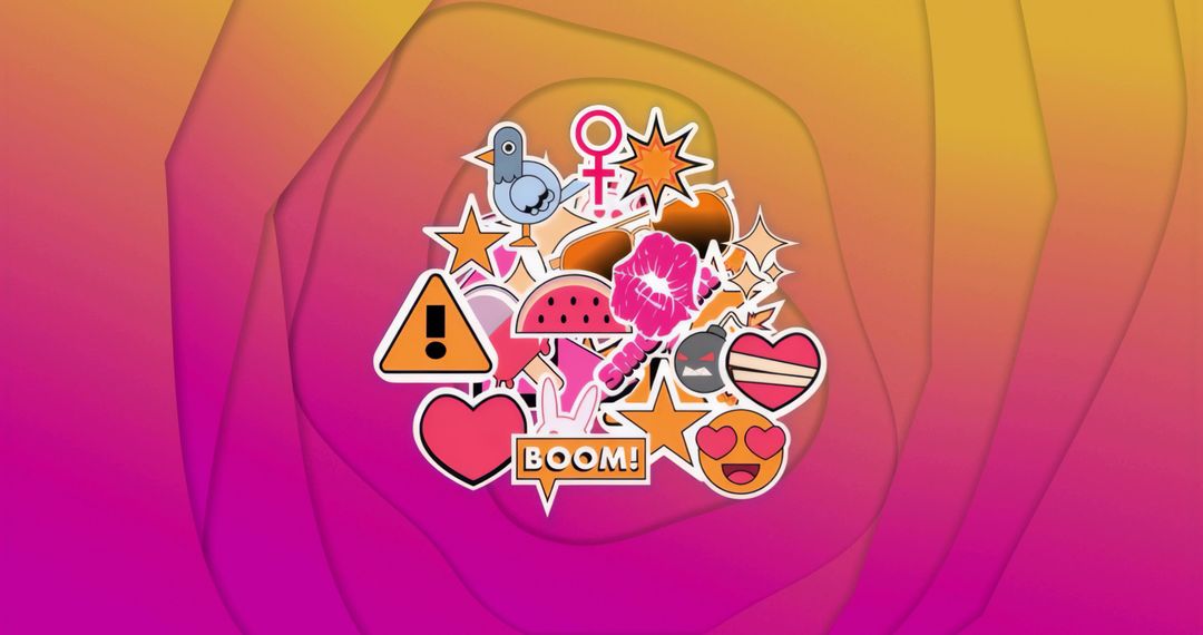 Playful Sticker Cluster Decorating Swirl Gradient Background for Social Media Graphics