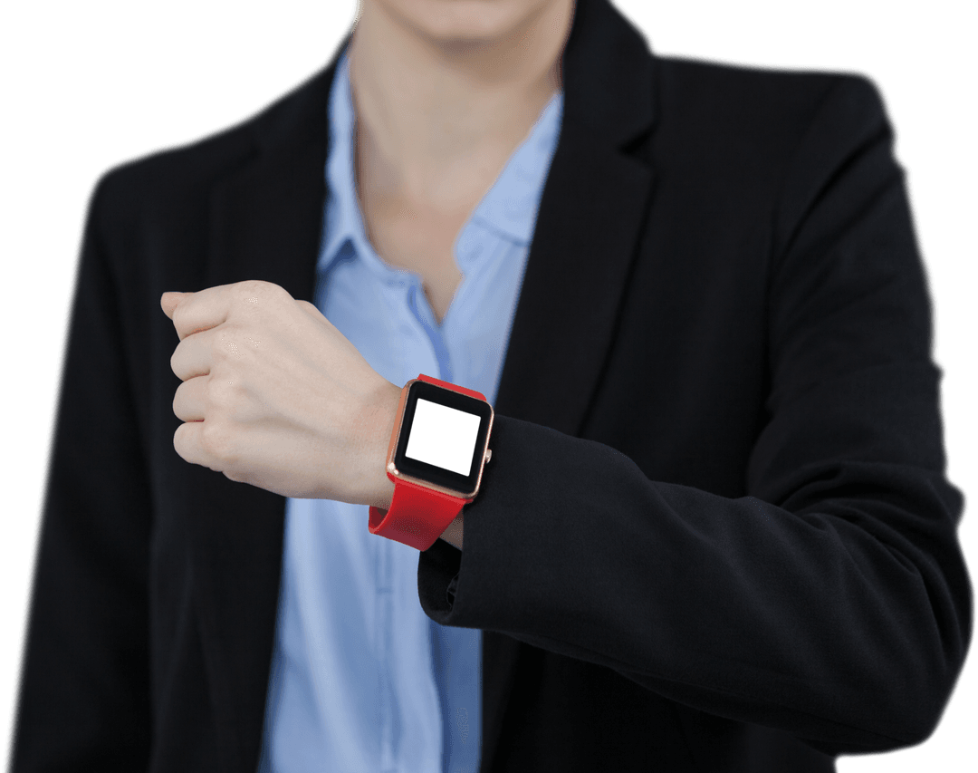 Businesswoman with Red Smartwatch on Transparent Background