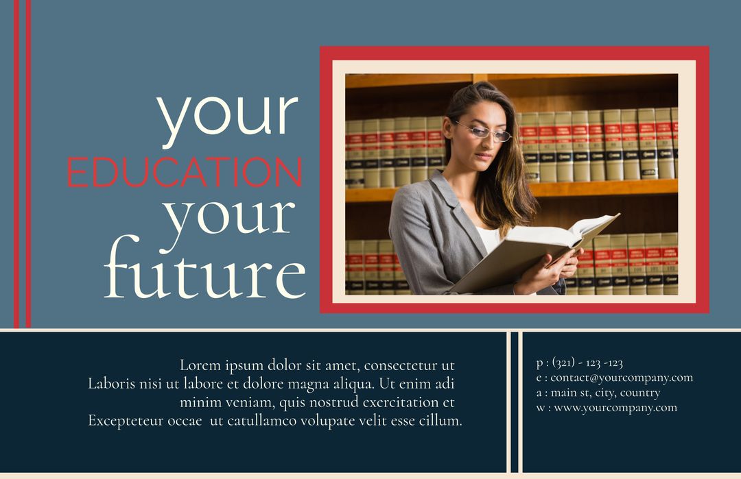 Education Promotion Template Featuring Bookworm Lady