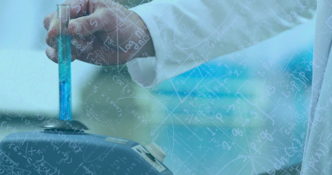 Scientist Conducts Experiment with Textured Math Overlay