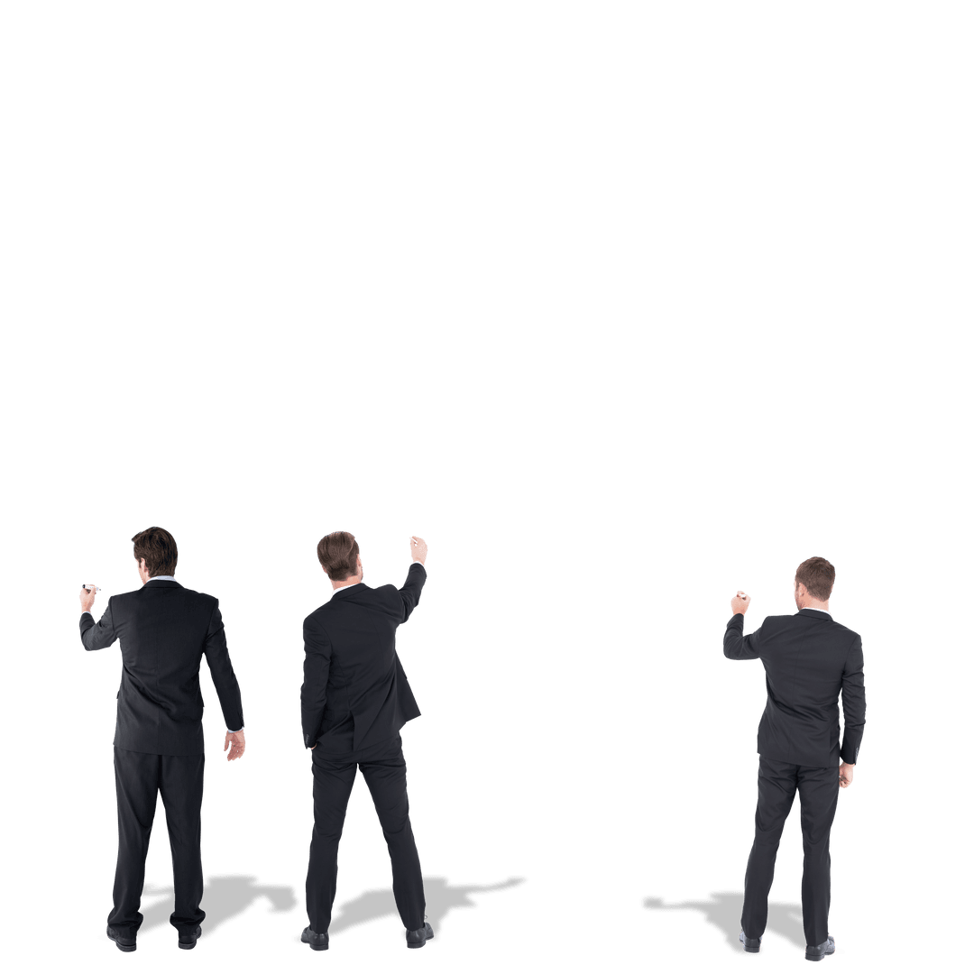 Caucasian Businessmen Pointing on Transparent Background