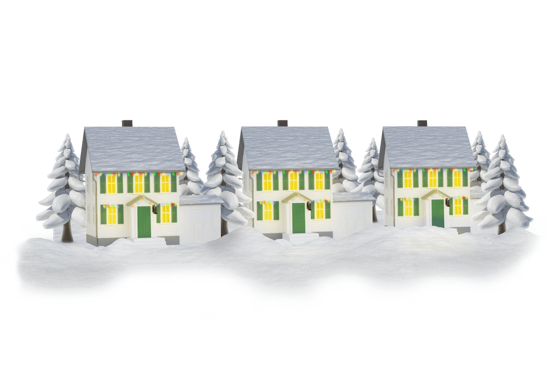 Charming Christmas Cottages on Transparent Background