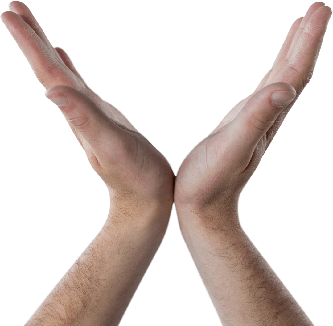 Transparent Crossed Blank Open Hands Gesture on White Background