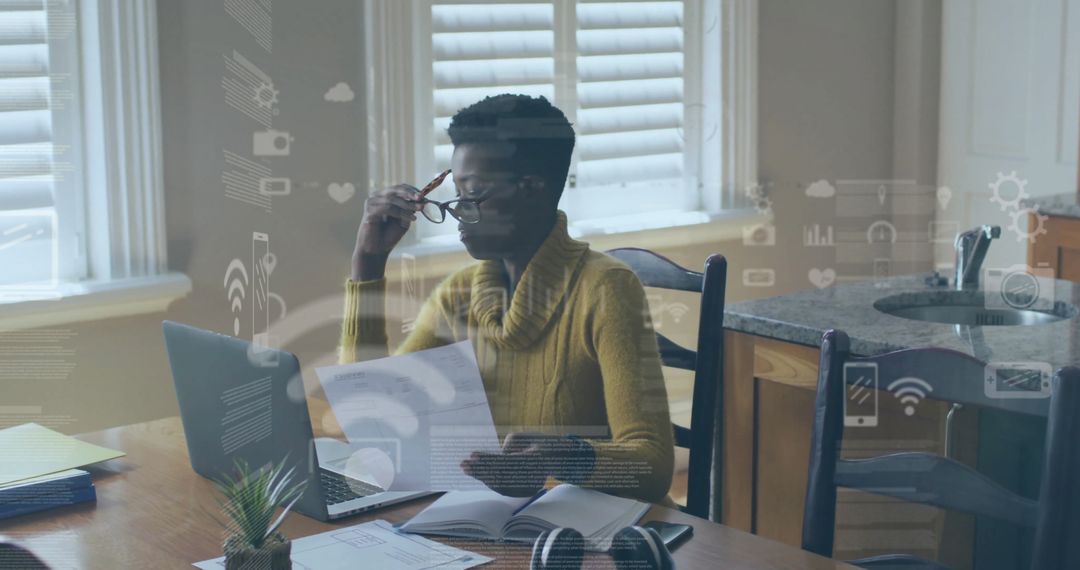 Conceptual Finance Imagery with Professional Analyzing Data at Home