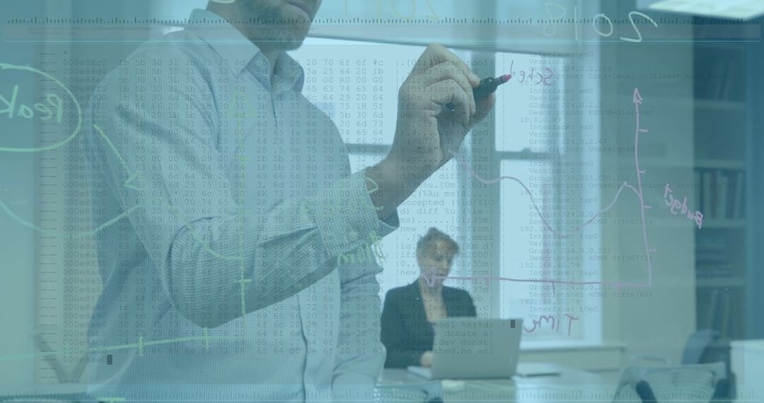 Business Team Analyzing Data on Transparent Screen