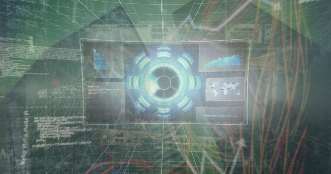 Futuristic Digital Interface Floating in Cyber Grid Environment