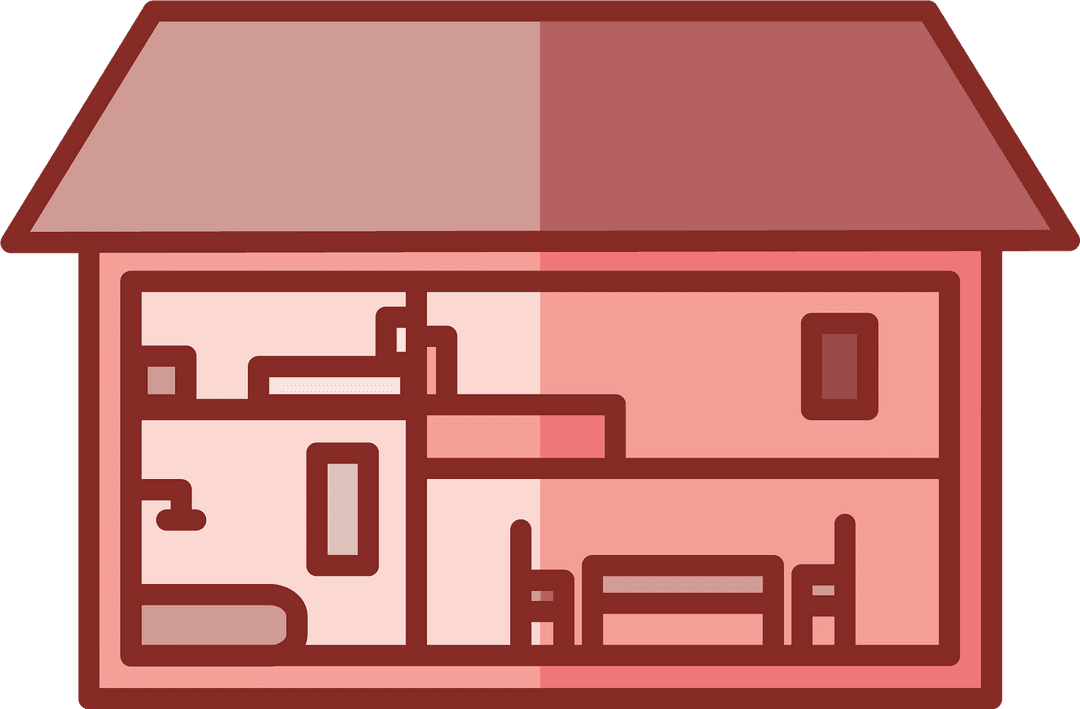 Vector Pink House with Rooms on Transparent Background