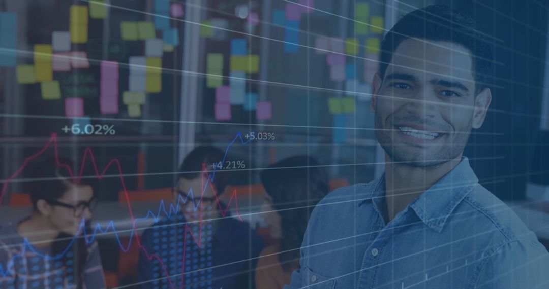 Smiling Professional Presenting Data in Modern Office