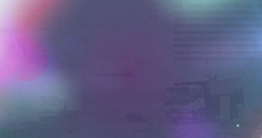 Digital Finance Overlay with Trucks and Data Visualization