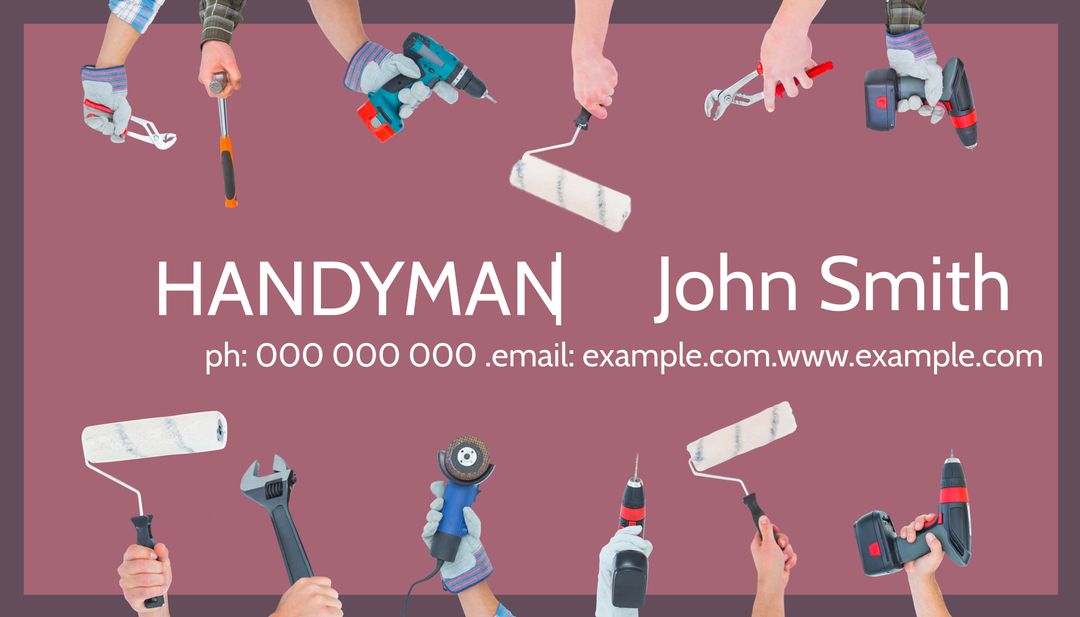 Handyman Business Card with Tools and Contact Information - Download Free Stock Templates Pikwizard.com