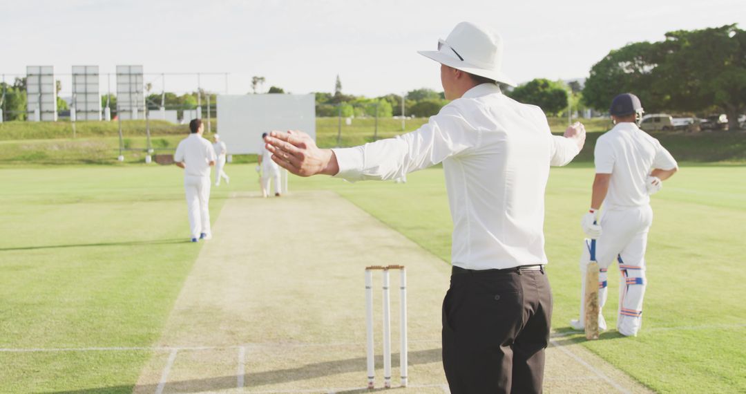 Cricket Umpire Signaling and Players on Field - Free Images, Stock Photos and Pictures on Pikwizard.com