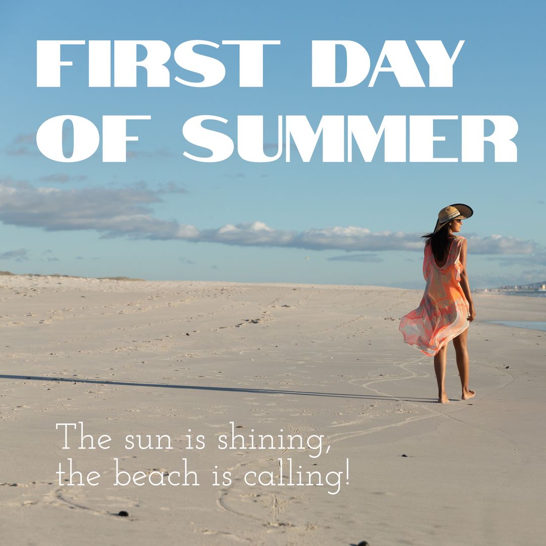 Woman Walking on Beach First Day of Summer