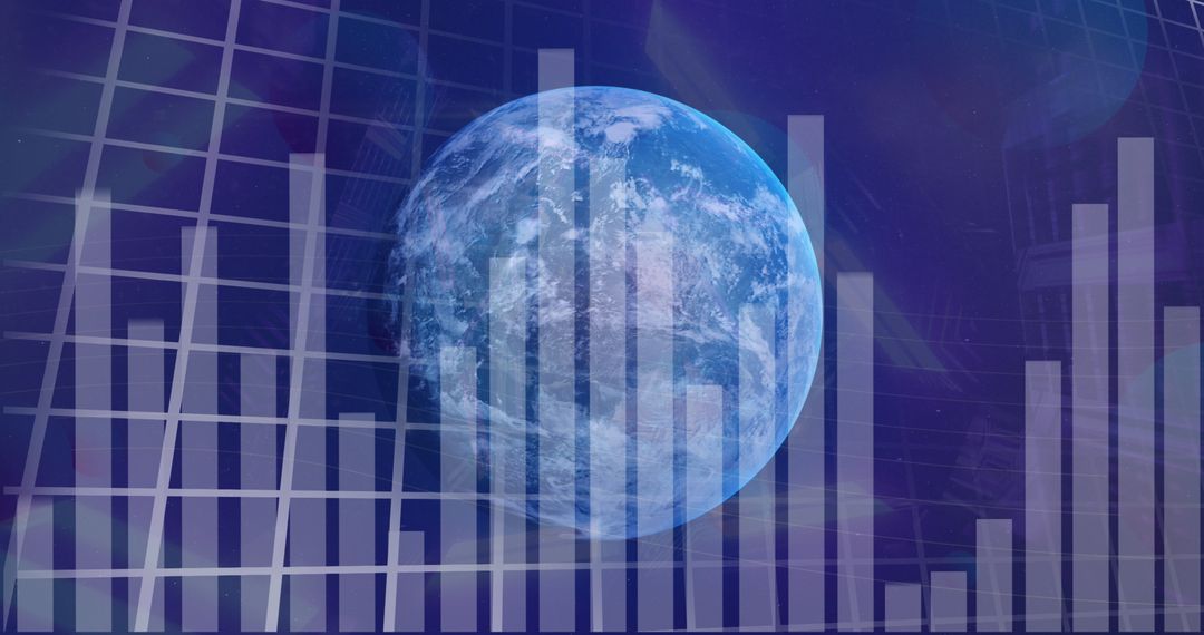 Globe with Financial Graphs Overlay on Futuristic Background