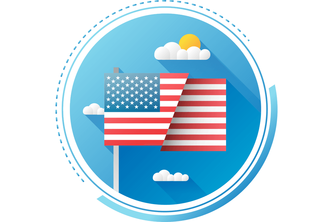 USA Flag with Cloudy Sky Scene on Transparent Background Vector
