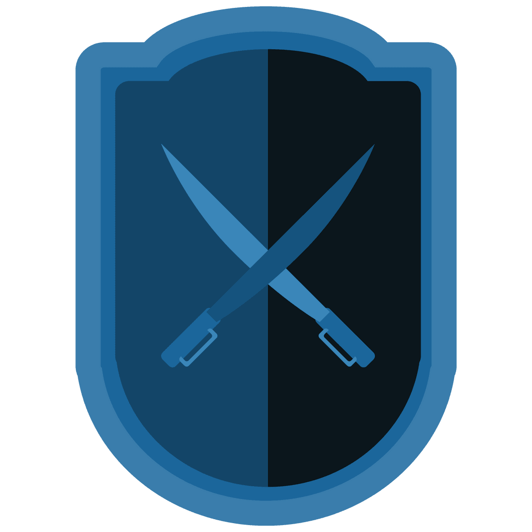 Digital Blue Badge with Swords Illustration on Transparent Background