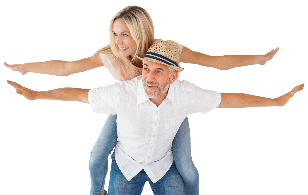 Happy Couple with Piggyback Pose on Transparent Background