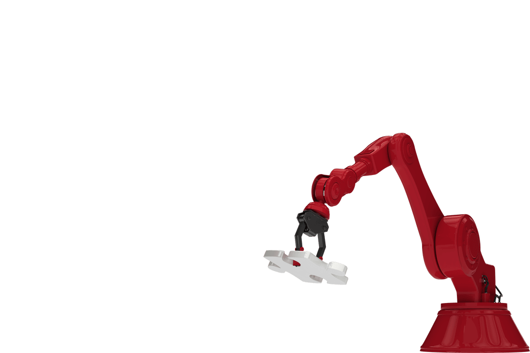 Red Robotic Arm Completing Transparent Jigsaw Puzzle