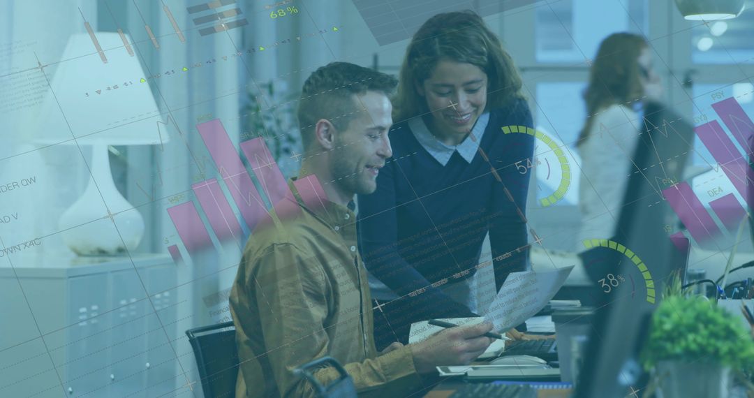 Team Collaboration on Financial Data in Modern Office