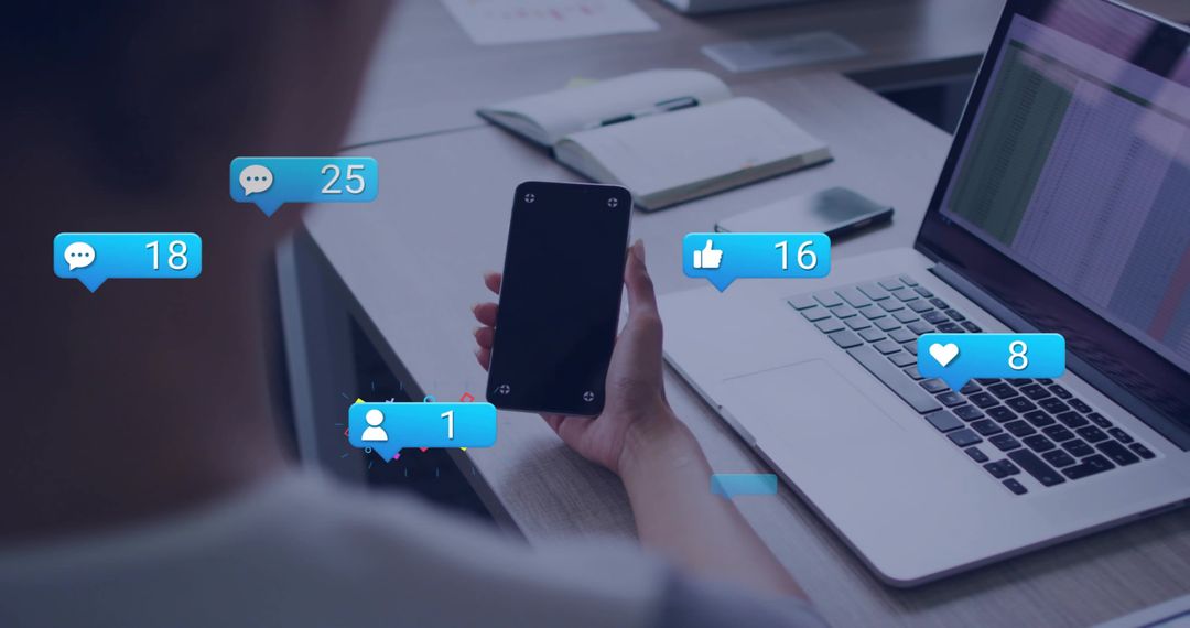 Woman Checking Mobile Notifications in Tech-Savvy Home Office