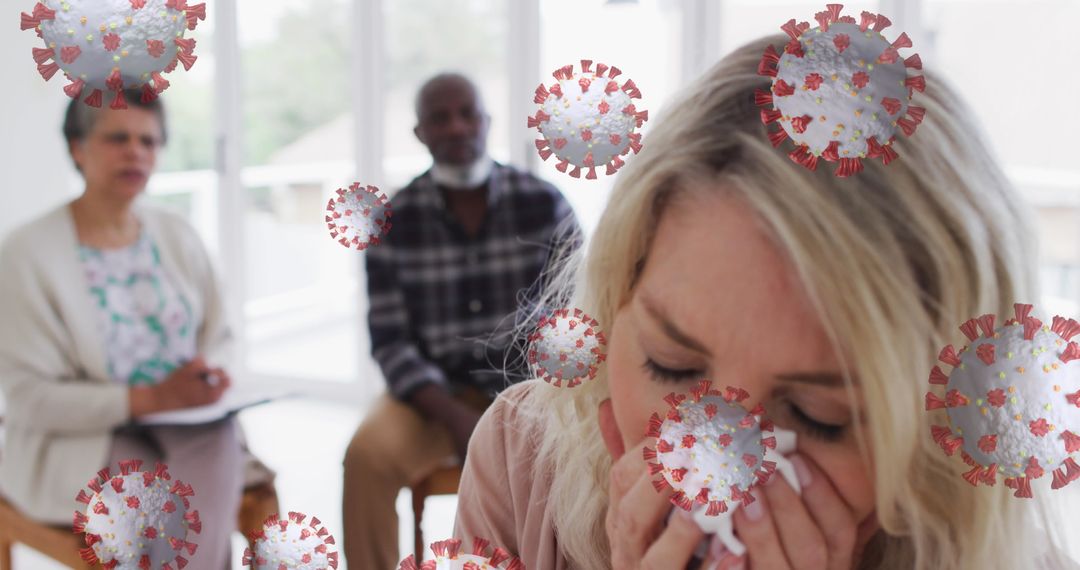 Visualizing COVID-19 Spread Over Woman Sneezing Indoors