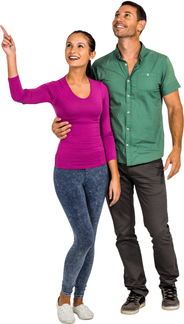 Smiling Couple in Casual Outfits on Transparent Background
