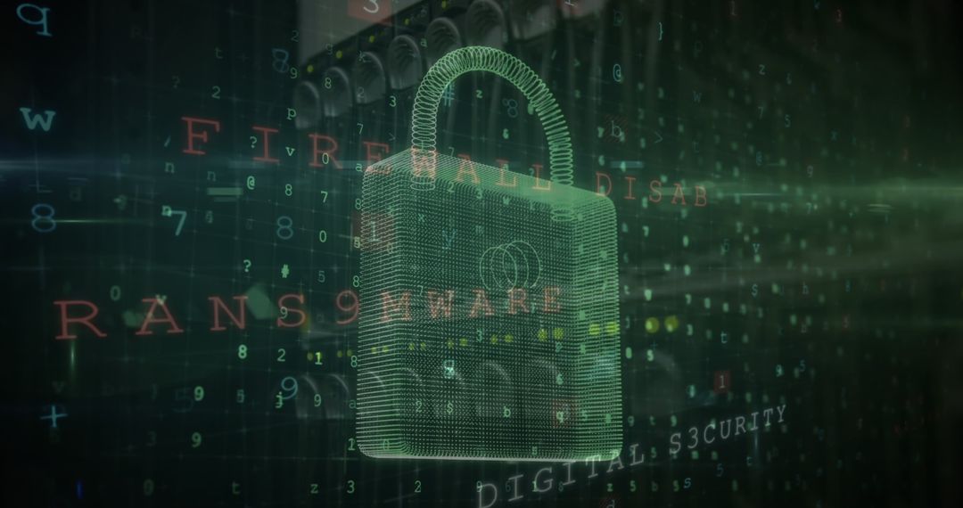 Digital Padlock Over Matrix Code Background