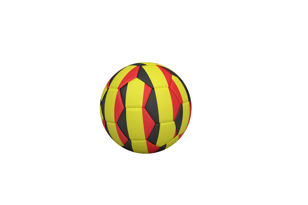 Football with Red, Yellow, Black Stripes Design on Transparent Background