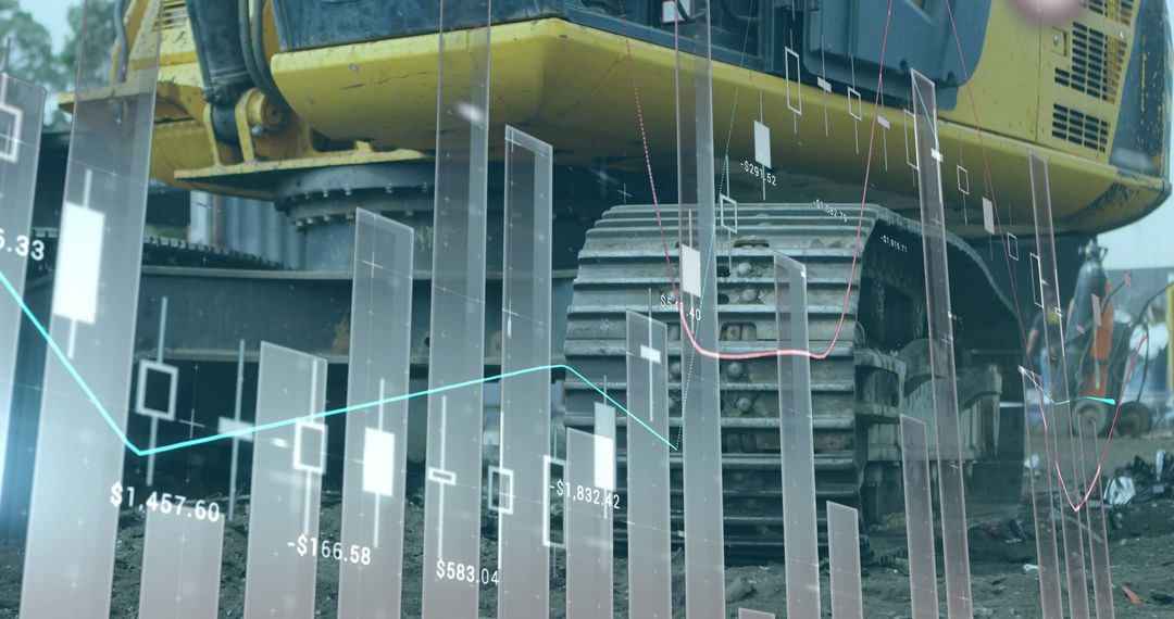 Scrap Yard Machinery and Financial Graph Overlay